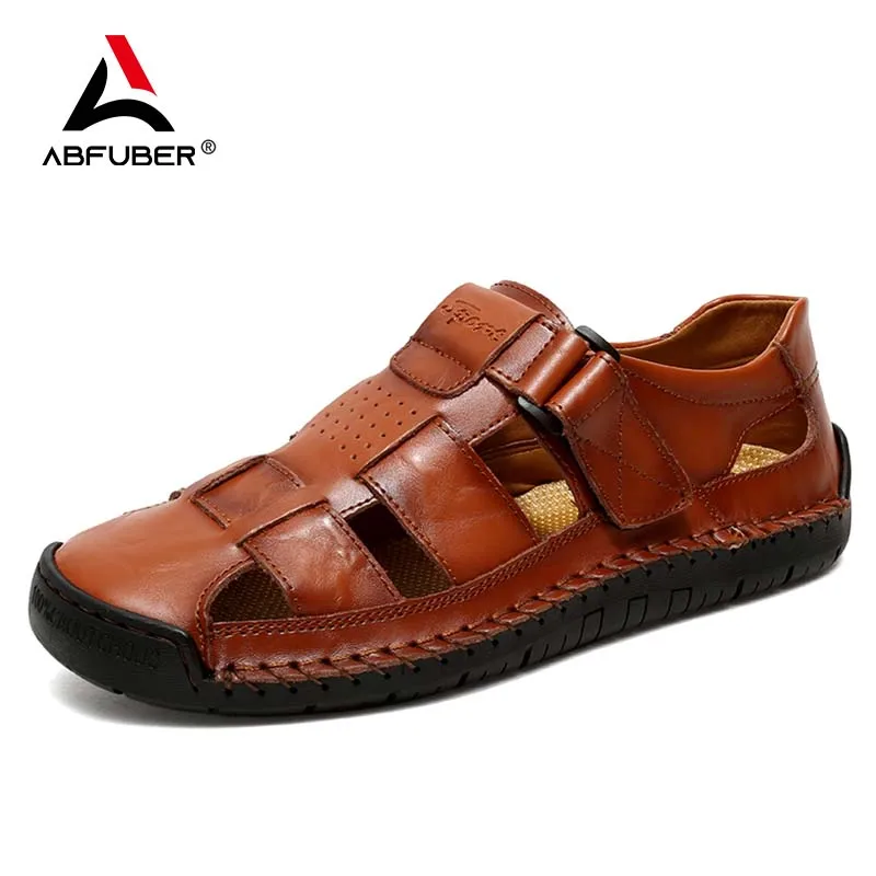 2024 Summer Fashion Men Sandals Breathable Men Shoes Leather Outdoor Men Sandals Antiskid Beach Sandals Hollow Shoes Footwear