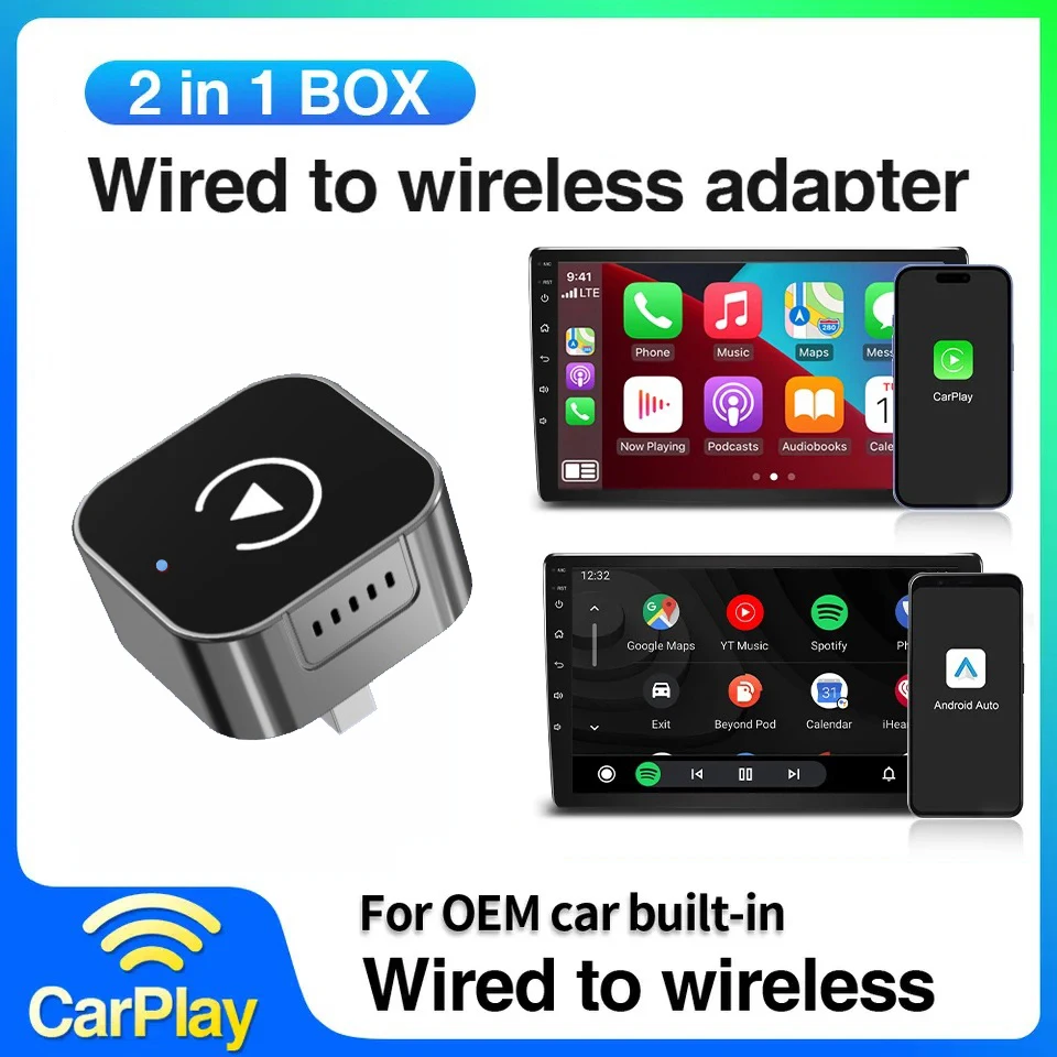 

2в1 Беспроводной адаптер CarPlay Dongle Беспроводной Android Auto AI Smart Box Автомобильные интеллектуальные системы для 99% автомобилей с проводным CarPlay