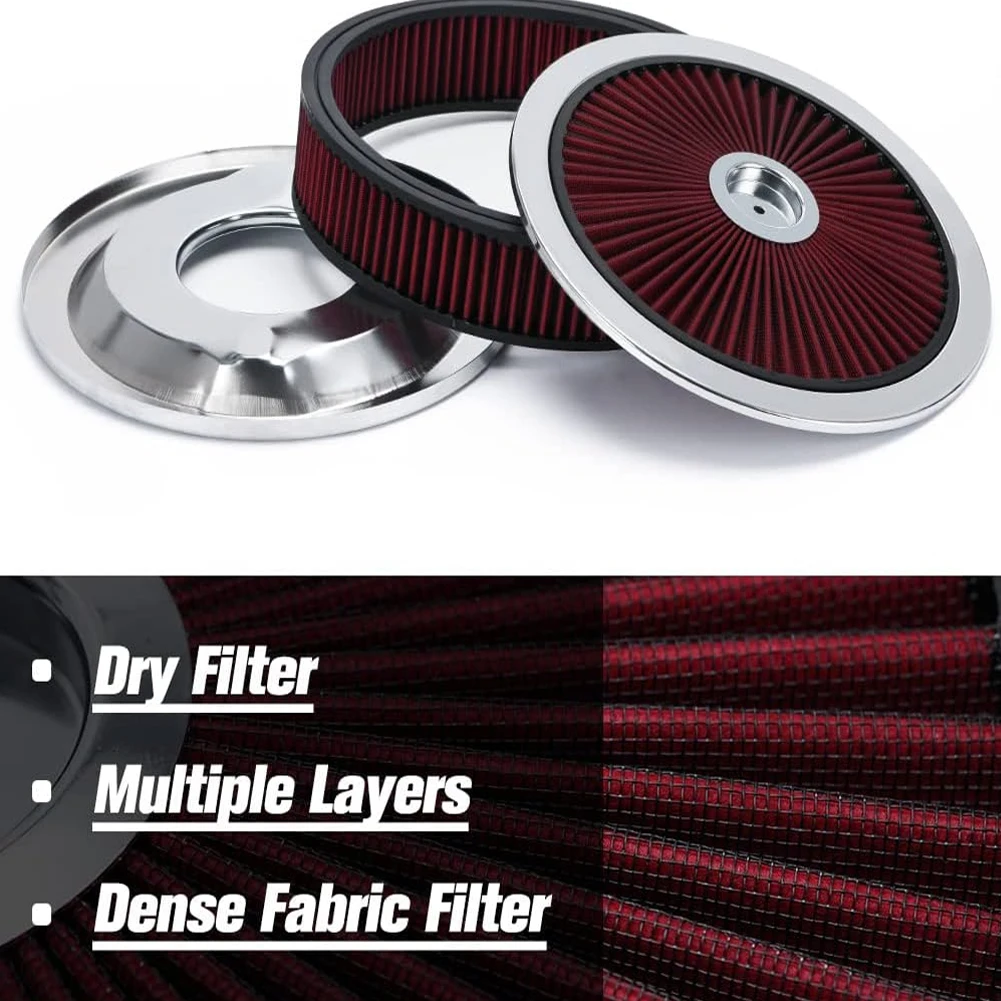 Washable Reusable Round Air Filter Element Kit Flow-Thru Lid High Flow Replacement Air Cleaner for 5-1/8 Inch Neck Flange