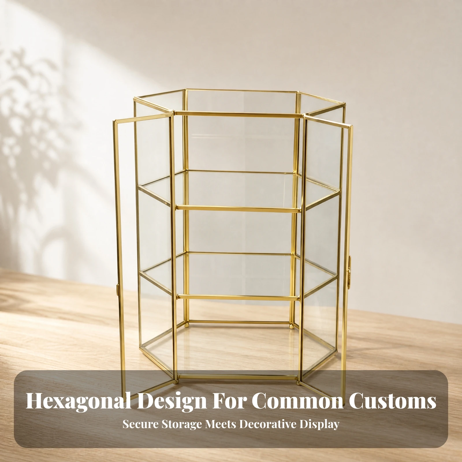 Skin Care Organizer Transparent Hexagonal Desktop Storage Organizer Countertop Cosmetics Storage Display Case Modern for Vanity