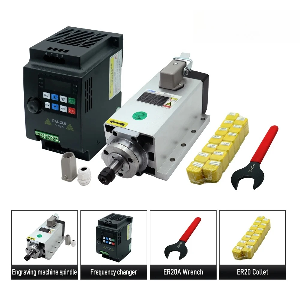 Hot Sell 2.2KW CNC Spindle Motor 110v / 220v ER20 Spindle  0.9Nm 24000RPM +2200w VFD 50/60hz + ER20A  wrench + 15pcs ER20 Collet