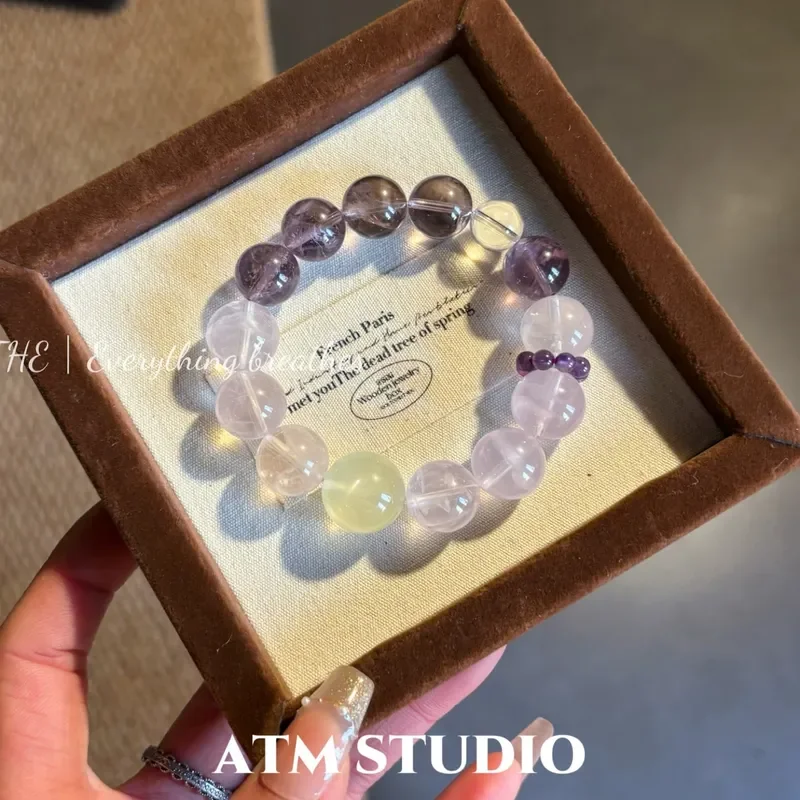 Yuzi Grape 7A Brazilian Amethyst Natural Citrine Lucky Bracelet Female Pink Crystal Bracelet Niche Premium