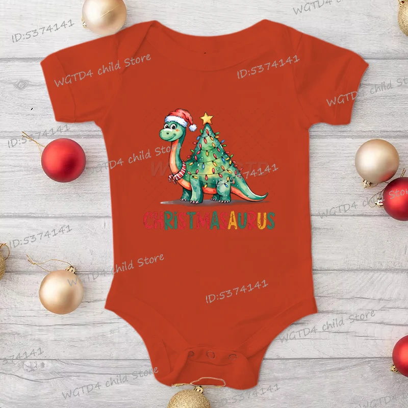 لطيف عيد الميلاد ديناصور الرضع جمبسوت من القطن مضحك أضواء عيد الميلاد الأشجار الكرتون الطفل رومبير هدايا حفلة عيد الميلاد ملابس الطفل #5