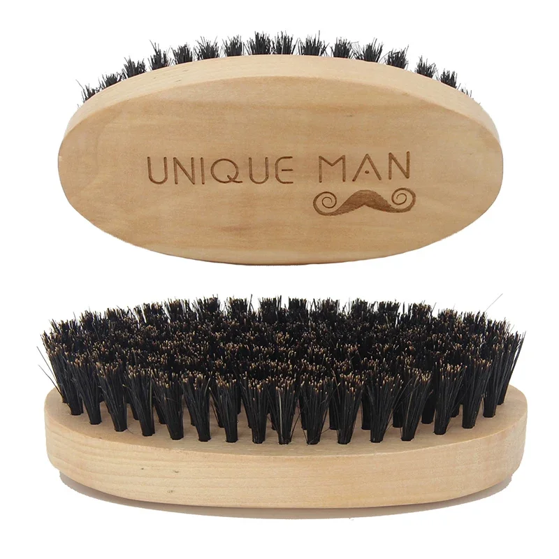 2pcs Natural Wooden Boar Bristle Beard Brush for Men Mustache Facial Hair Grooming Shaping Handmade Male Shaving Comb Brush