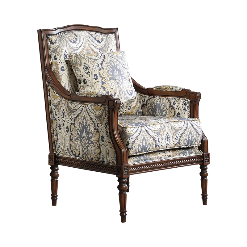 

American casual sofa chair, single simple fabric tiger chair, solid wood retro