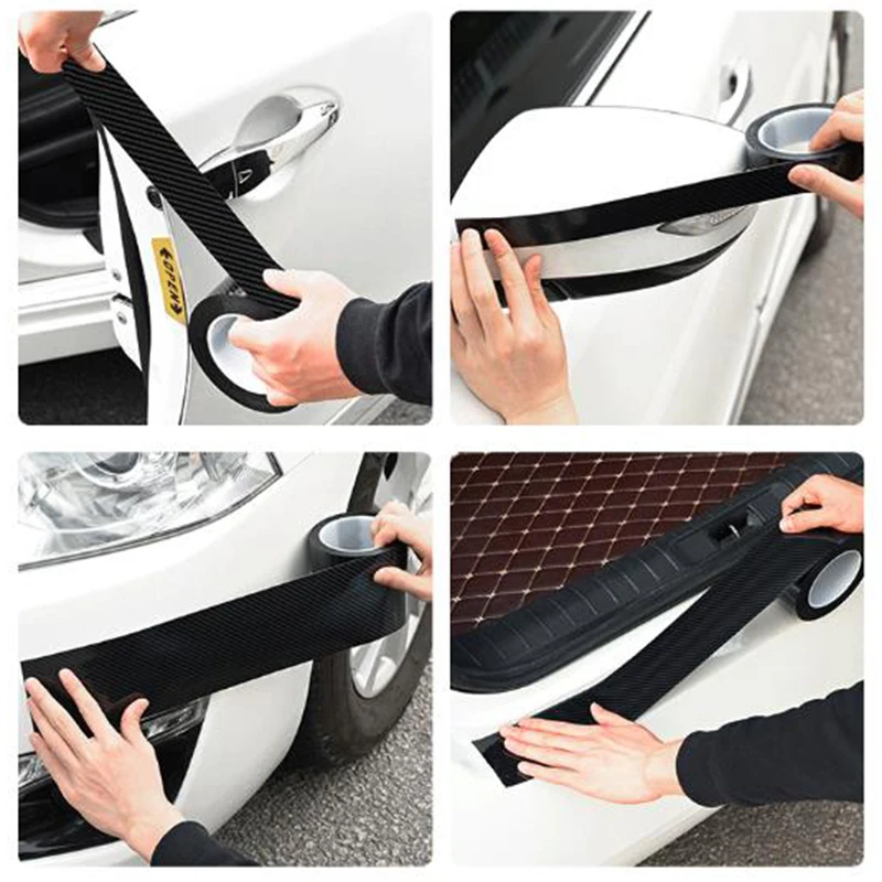 3D Carbon Fiber Car Sticker DIY Paste Protector Strip Auto Door Sill Side Mirror Anti Scratch Tape Waterproof Protect Film 10cm