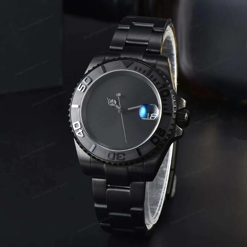 For 40.5Mm Black Surface Wordless Single Calendar Steel Belt, Men's Watch Uses NH35 Mechanical Movement Sapphire Mirror