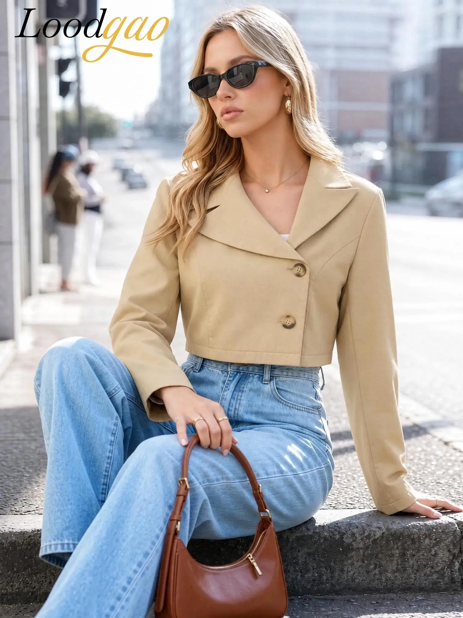 Adults Spring Autumn Jacket for Women Elegant Crop Coat Streetwear OL Lapel Collar Long Sleeves Outerwear Lady Fashion Jacket