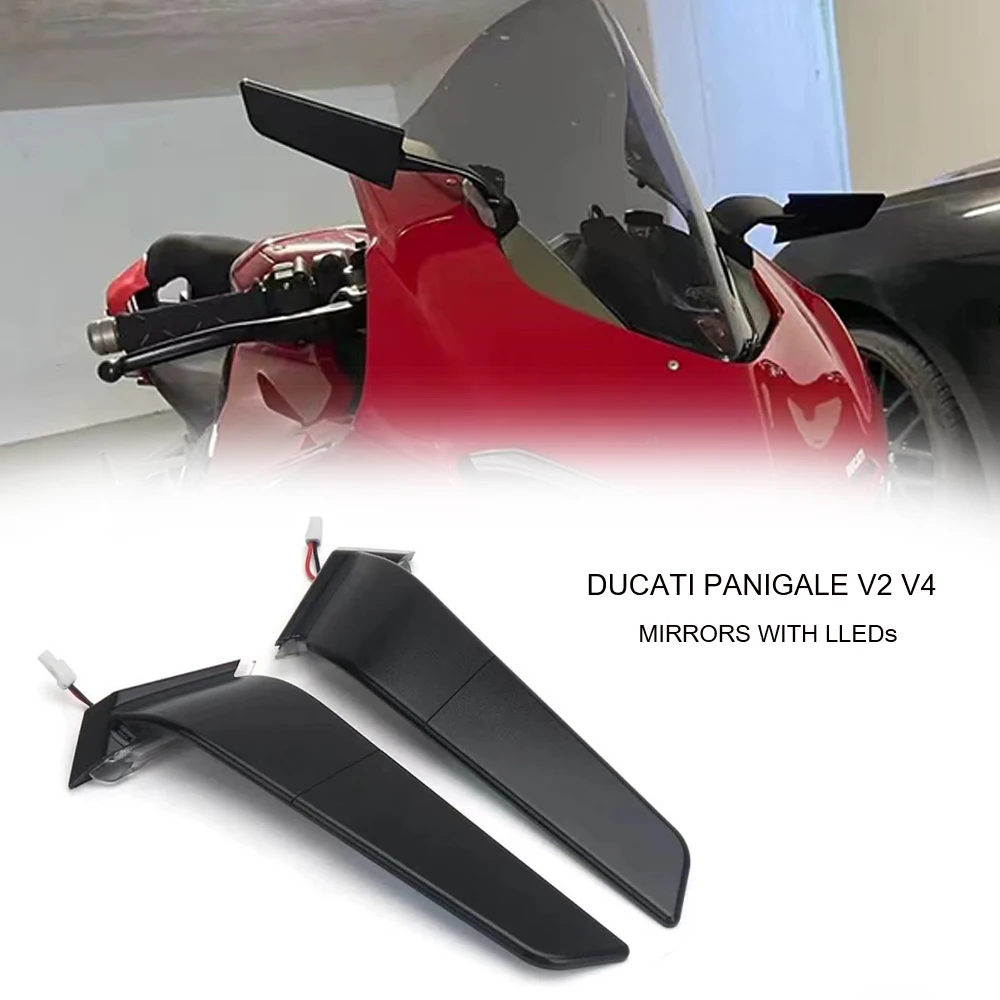 

For Ducati PANIGALE V2 2020-2023 Panigale V4 2019-2022 Motorcycle Rearview Mirrors With LED Light Turn Signal Side Mirrors Black