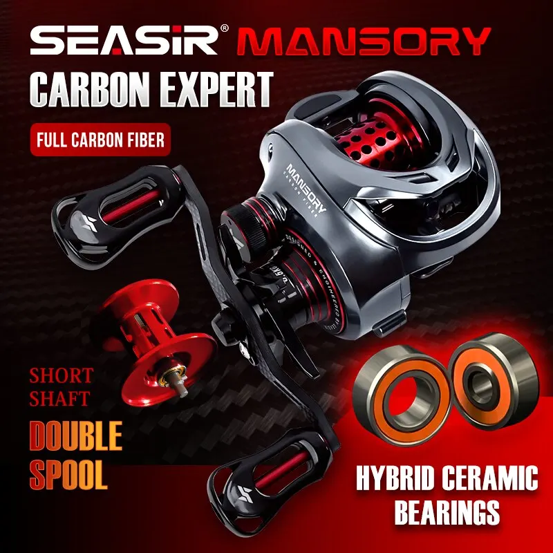 Seasir Mansory 베이트 캐스팅 낚시 릴, 초경량 탄소, 하이브리드 세라믹 베어링, 더블 스풀 해수, 146g, 11 + 1 7.3:1 HS 비율 