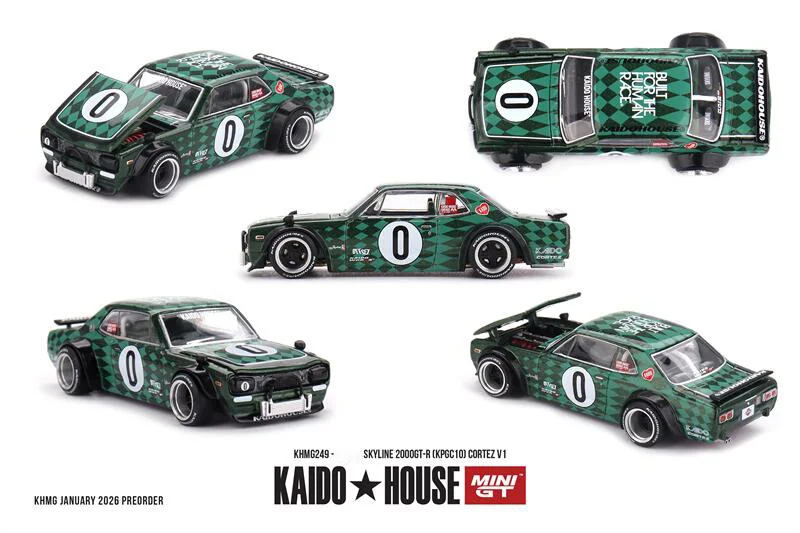 Kaido House x Mini GT 1:64 2000 (KPGC10) Cortez V1/SILVERADO KAIDO INTIMIDATOR V2 Druckguss-Automodelle Geschenke