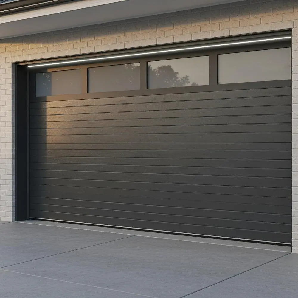 

Modern Hurricane Resistant Garage Door Black Mirror Glass Windows Automatic Heat Insulated Tempered Glass Garage Door with Motor