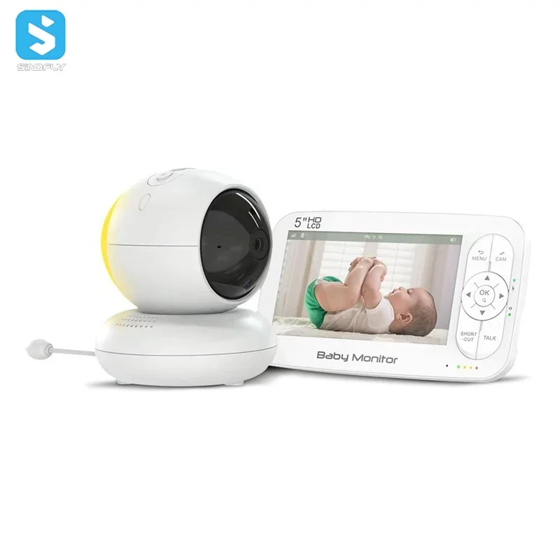 5 Inch Baby Camera Night Vision Sound Detection Temperature Alarm Two Way Audio Babyfoon Baby With Night Light