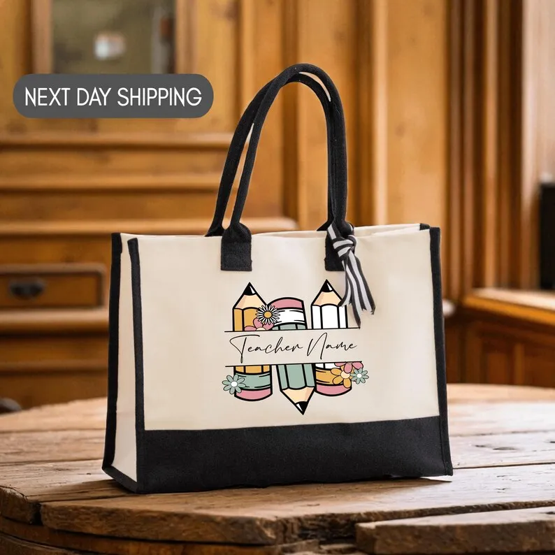 Personalized Teacher Name Cotton Canvas Tote Bag Gift for Teachers Life Tote Custom Teacher Appreciation Gift Bag Hand Bags