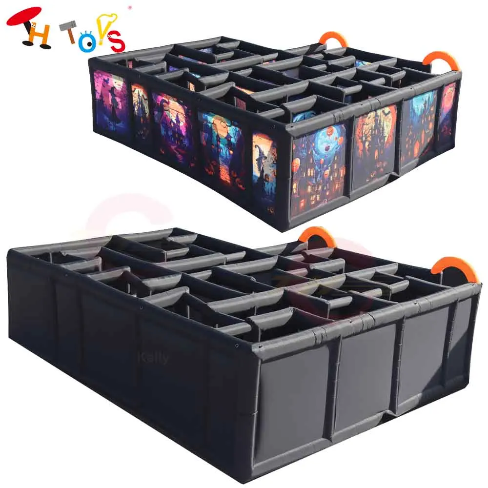 8x7m Halloween Inflatable Haunted House Scary Printing Inflatable Maze Arena Maze Tag for Children Adults with Blower