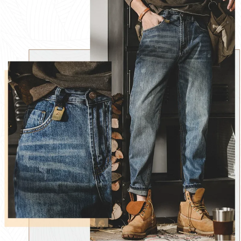 American Vintage Made Old Wwater Wash Jeans Loose Straight Barrel Spring Autumn Men Casual Pants
