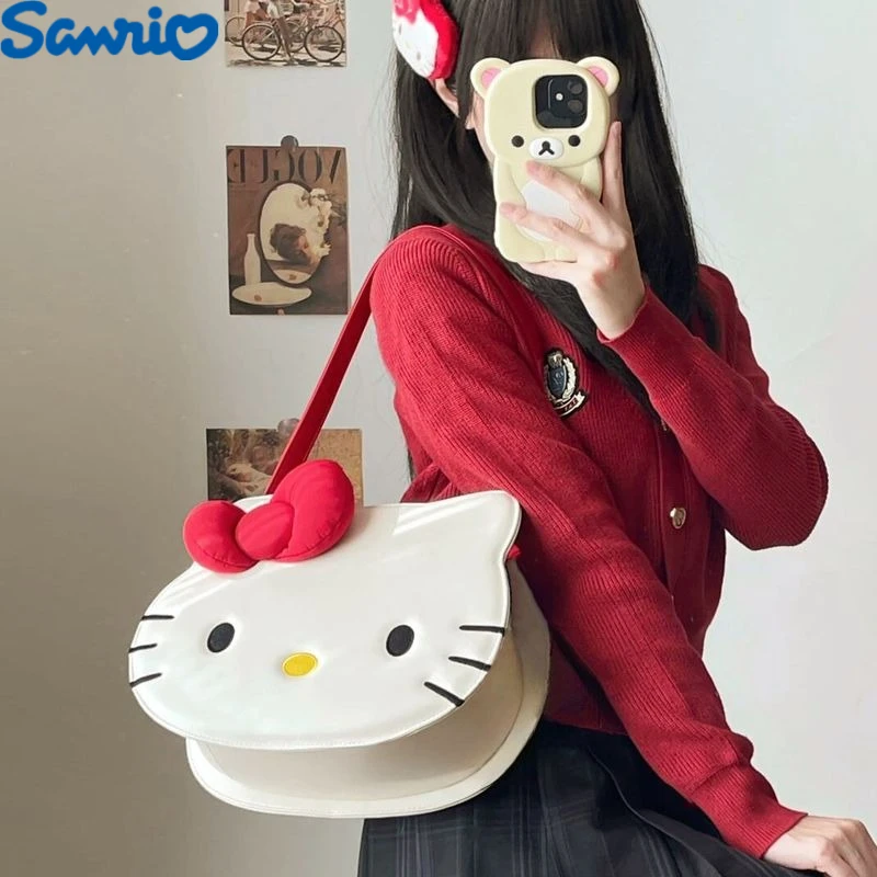

Kawaii Hello Kitty Japanese Crossbody Bag Sanrio Pu Cartoon Shoulder Bag Portable Large Capacity Storage Bags Birthday Present