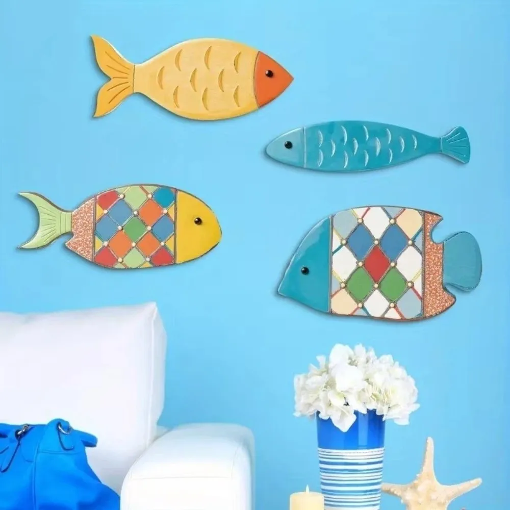 2D Fish Shaped Wood Fish Wall Decor Beach Theme School of Fish Nautical Fish Art Sculpture Rustic Retro Vintage Style
