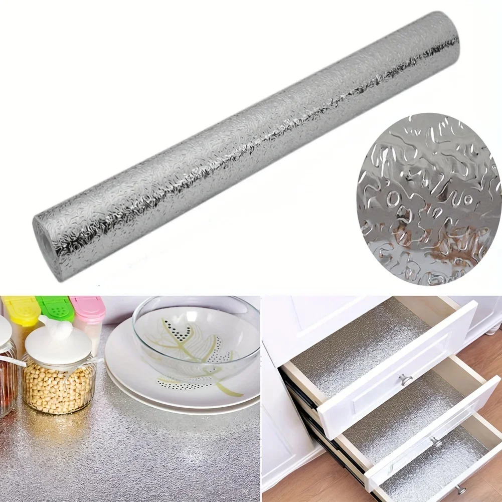 2m Kitchen Wallpaper – Oil-Resistant Sticker, Aluminum Foil Design, Silver-Colored Self-Adhesive Backsplash Sticker