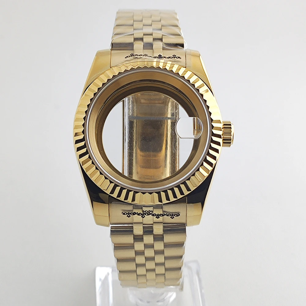 Корпус NH35, корпус 36/39 мм, мужской серебристо-золотой корпус для часов, сапфировый корпус из нержавеющей стали, прозрачная задняя крышка для механизма NH35/NH36