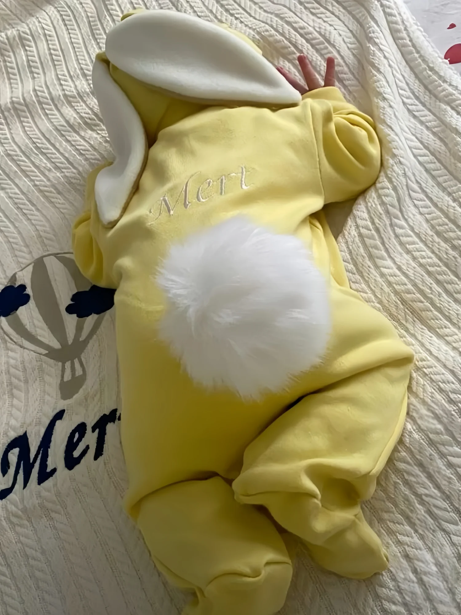 Flower Tree Patten Embroidery your kids Name Animal Bunny Baby Easter Romper Long Ear Rabbit Hoodie Romper Jumpsuit