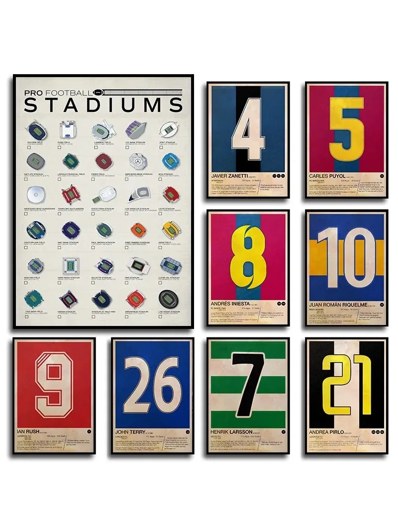 Affiche de sport de football avec chiffres de maillot de joueur de football célèbres, impression sur toile, photo d'art mural pour salon, cadeau de décoration