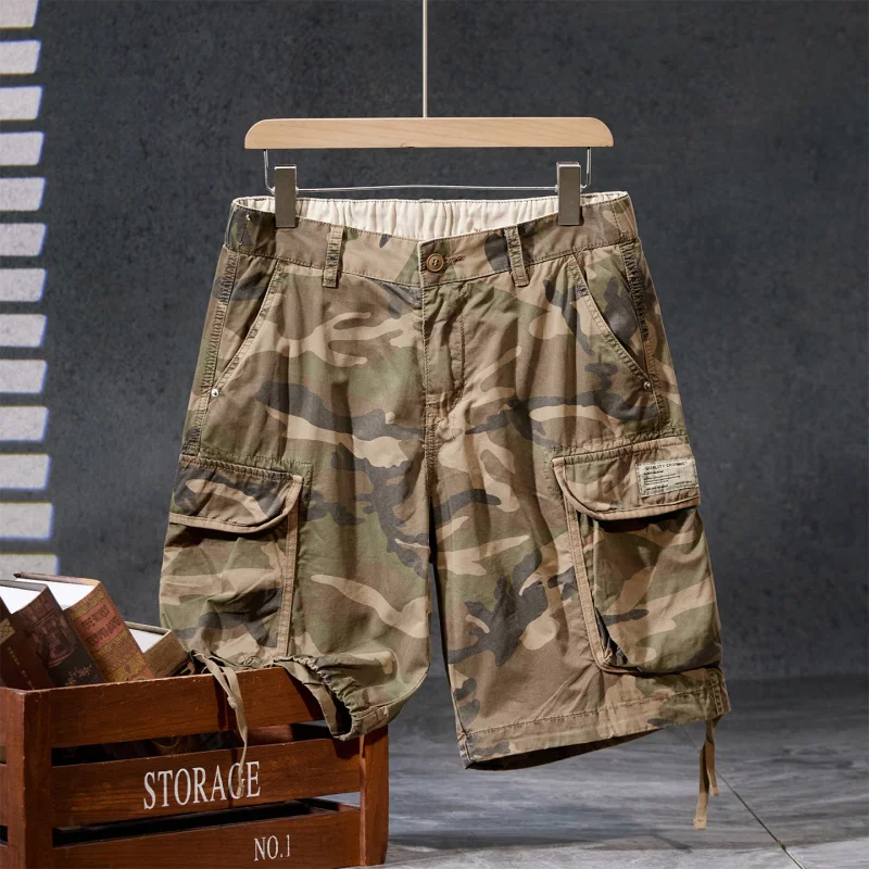 

Retro Camouflage Shorts for Men, Outdoor Sports, Leisure, Versatile, Loose, Summer, American Quarter Pants