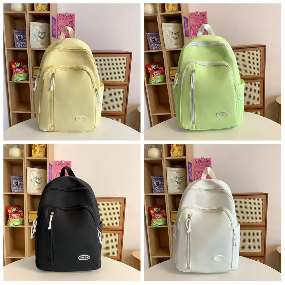 Nylon Student School Bag Solid Color Simple Casual Shoulder Backpack Large Capacity Multiple Pockets Korean Style School Bag