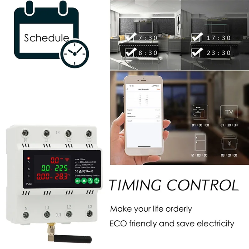 

Leading-3Phase 4Wire 380V 100A Tuya Wifi Smart Bi-Directional Energy Power Kwh Meter Auto-Reclosing Over Under Voltage Protector