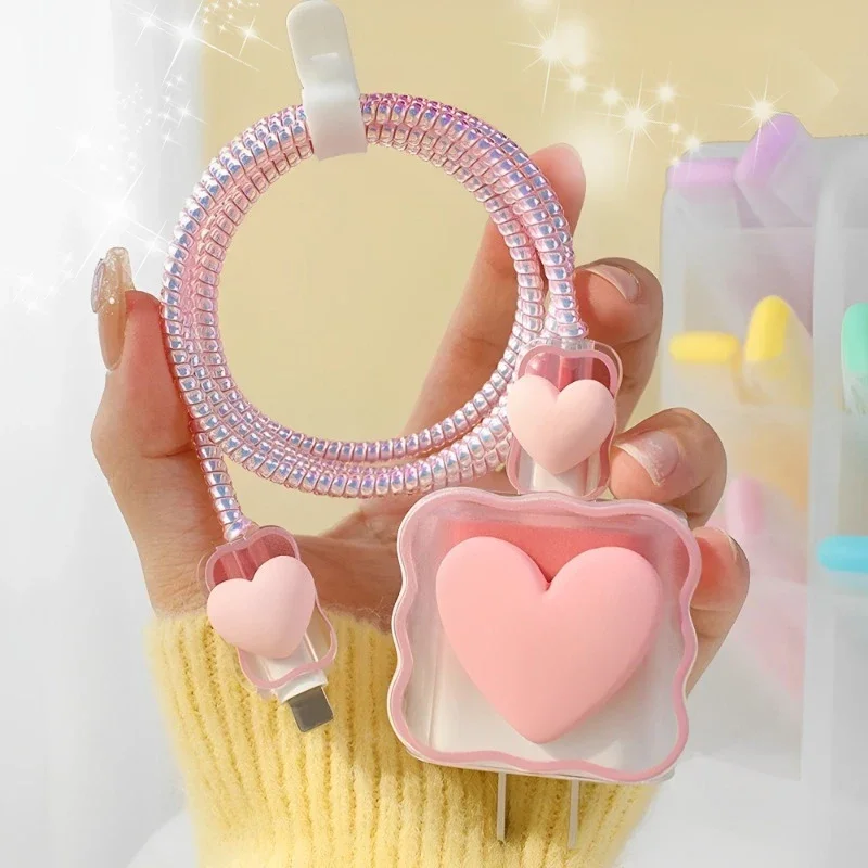 3D Love Heart Soft Silicone Charger Case for iPhone 14 13 12 Pro 18w 20w Charger Head Protective Sleeve Cable Protection Cover