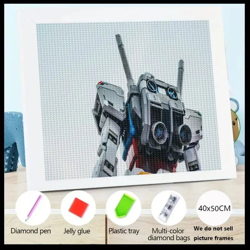 1PC 5D Full Drill Diamond Painting Kit, DIY Mecha Robot Anime Diamond Art, Gundam Style Sci-Fi Robot Craft Set for Adults & Kids
