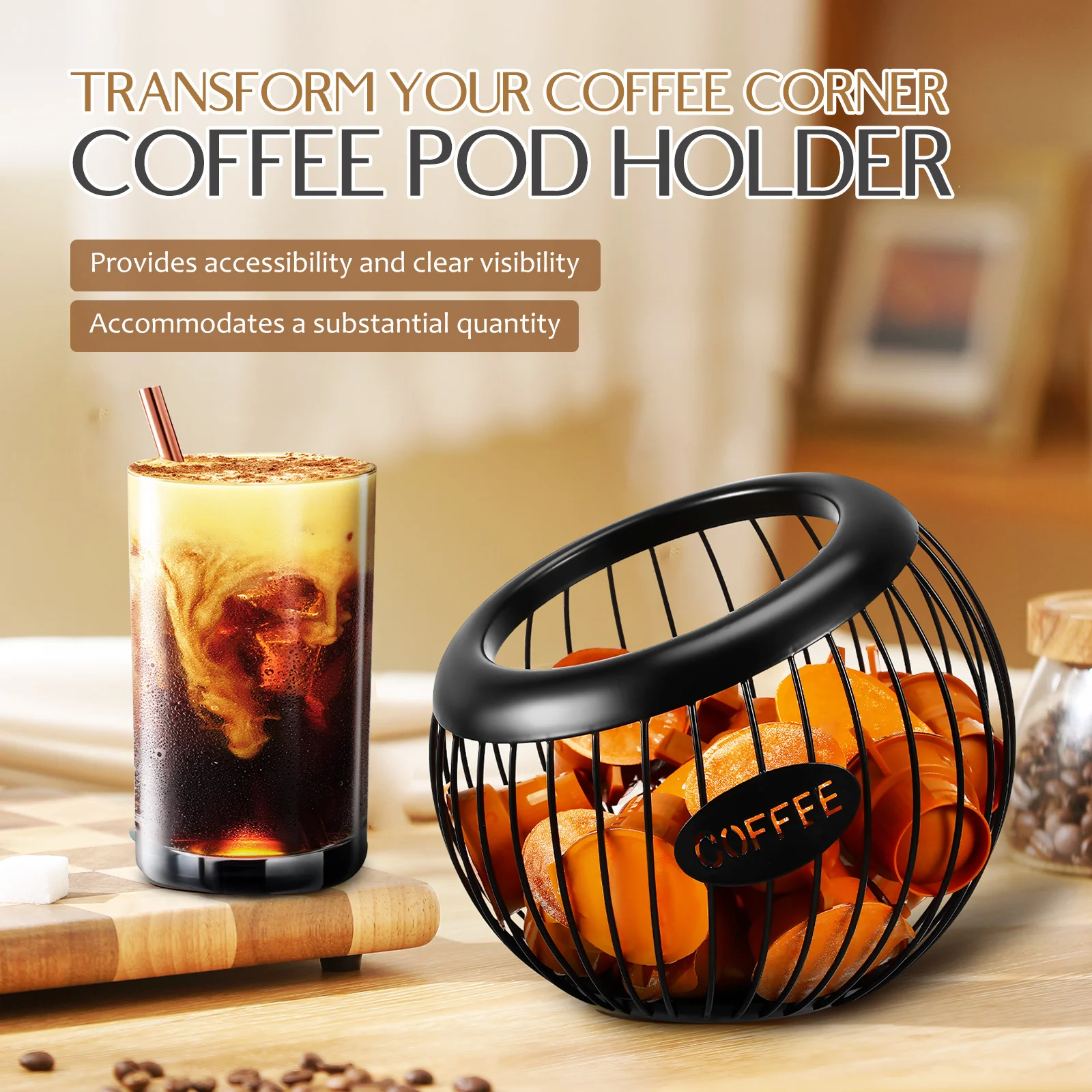

1pcs Fruit Storage Rack Iron Wire Basket For Coffee Tea Bags Kitchen Countertop Organizer Coffee Station Accessories
