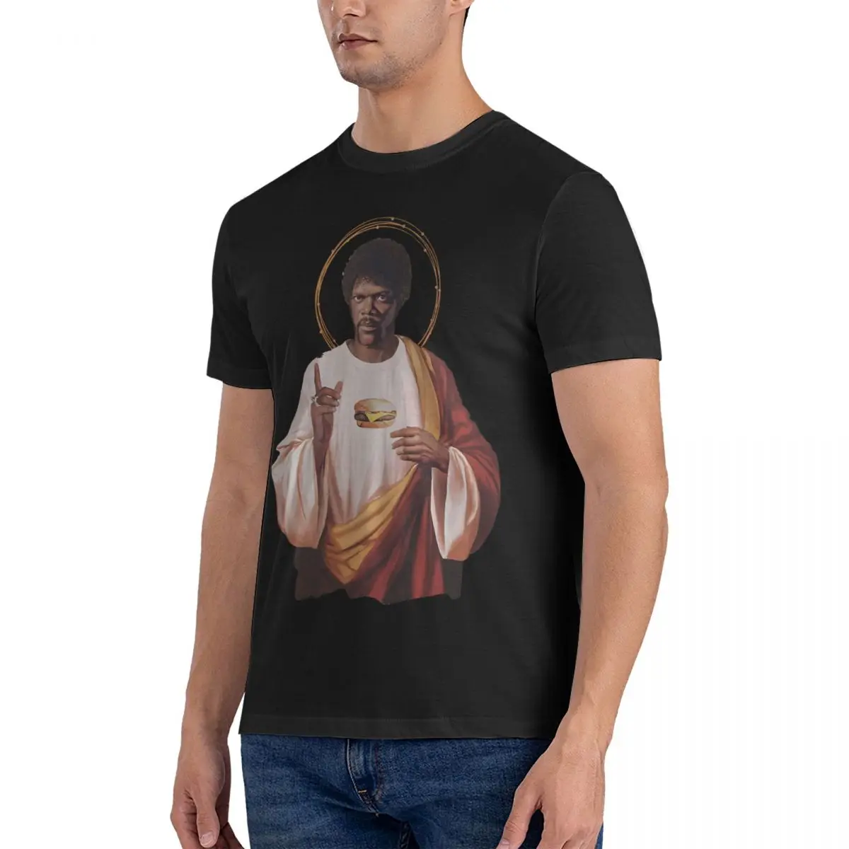 Saint Jules Winnfield  T Shirts Samuel L. Jackson Casual Tee Shirt Short Sleeve Crew Neck T-Shirt Pure Cotton Graphic Clothing