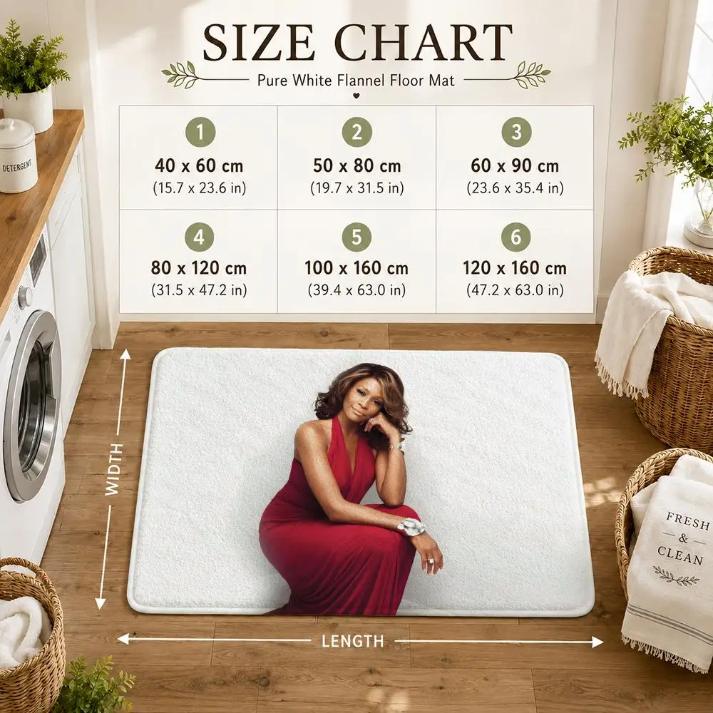 W-Whitney Houston Floor Mat Flannel Rug Non Slip Absorbent Soft Washable For Entryway Hallway Bathroom Kitchen Decor