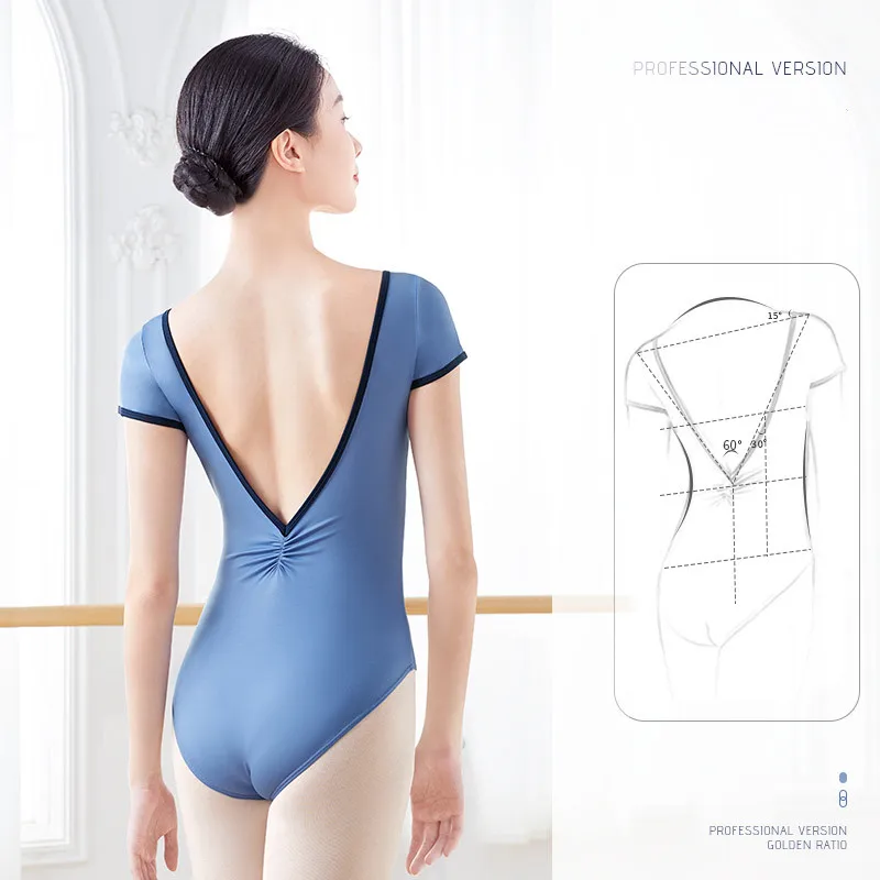 Mùa Hè Ba Lê Leotards Cho Nữ Tay Ngắn V Sâu Lưng Thể Dục Dụng Cụ Thể Thao Vũ Mặc Vũ Leotard Bodysuit Áo Bơi