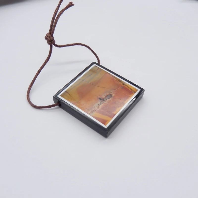 Natural Gemstone Intarsia Side Drilled Pendant Bead 31x5mm 12.7g Obsidian Howlite Multi-Color Picasso Jasper for Jewelry Making