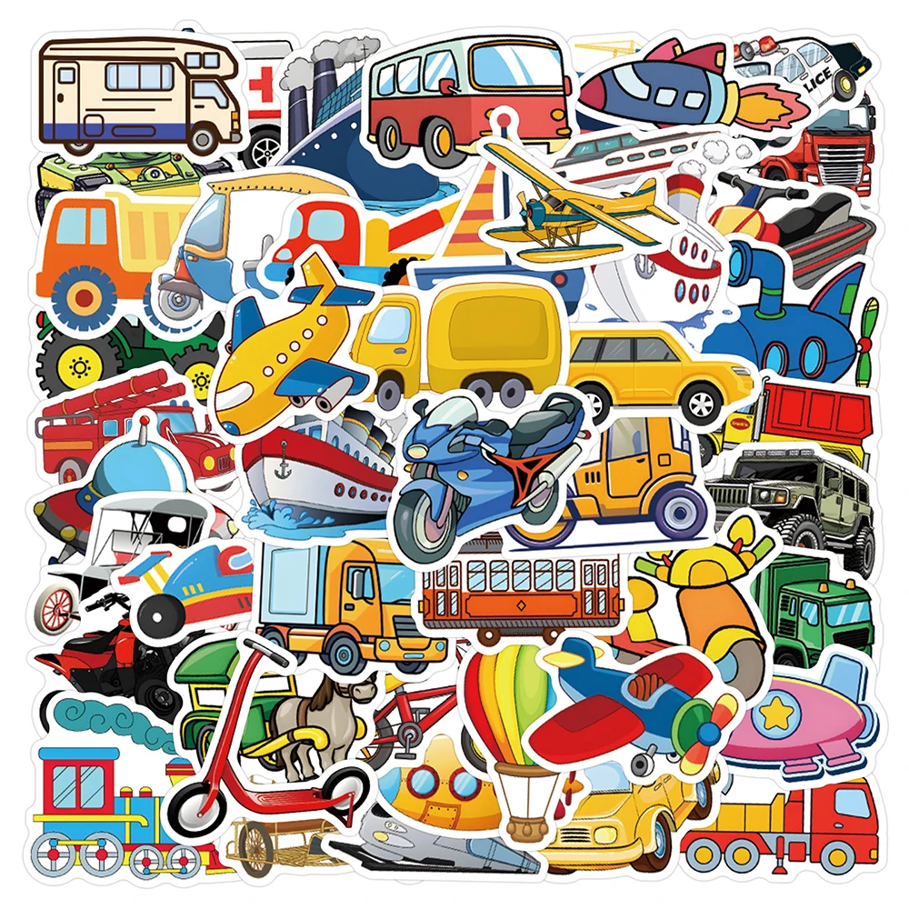 

10/30/50/110pcs Transportation Cartoon Creative Stickers Engineering Vehicle Airplane Truck Decals DIY Guitar Laptop Sticker Toy