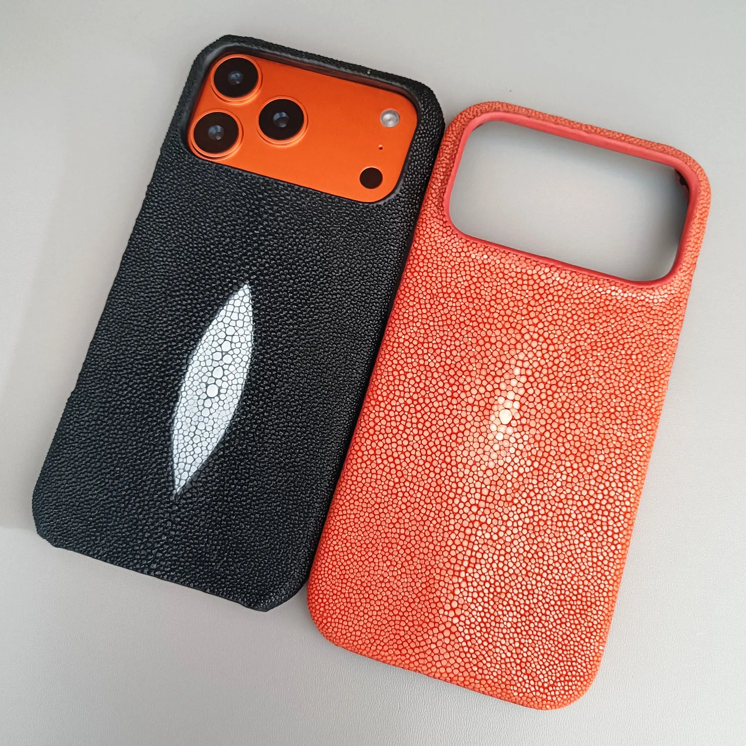 

Handmade Genuine Stingray Leather Case for iPhone 17Pro 17 Pro Max Air 16Pro Real Pearl Fish Skin Hard Shockproof Back Cover