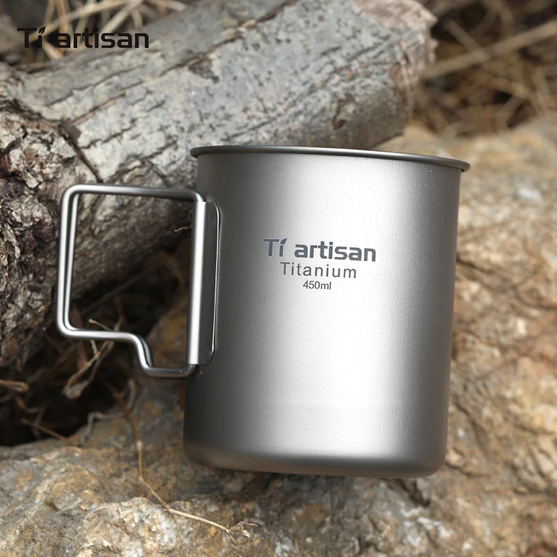 

Outdoor Pure Titanium Cup Drinking Water Metal Tea Cup Camping Tea Cup Coffee Cup Folding Handle Portable Tableware 2022 New