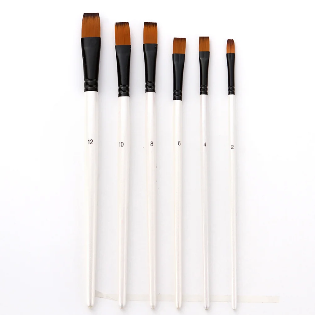 مجموعة فرش رسم مكونة من 6 قطع من شعر النايلون، مقبض خشبي مزدوج اللون، فرشاة طلاء فنية متينة، ألوان مائية، مستلزمات الرسم الزيتي #1