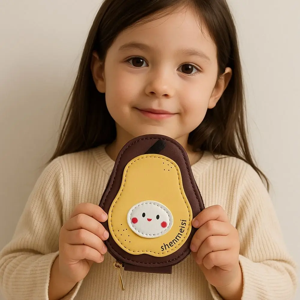 

Korean Style PU Leather Card Case Cartoon Pear Shape Slim ID Card Holder Large Capacity Clutch Pouch Multi-slot Card Case