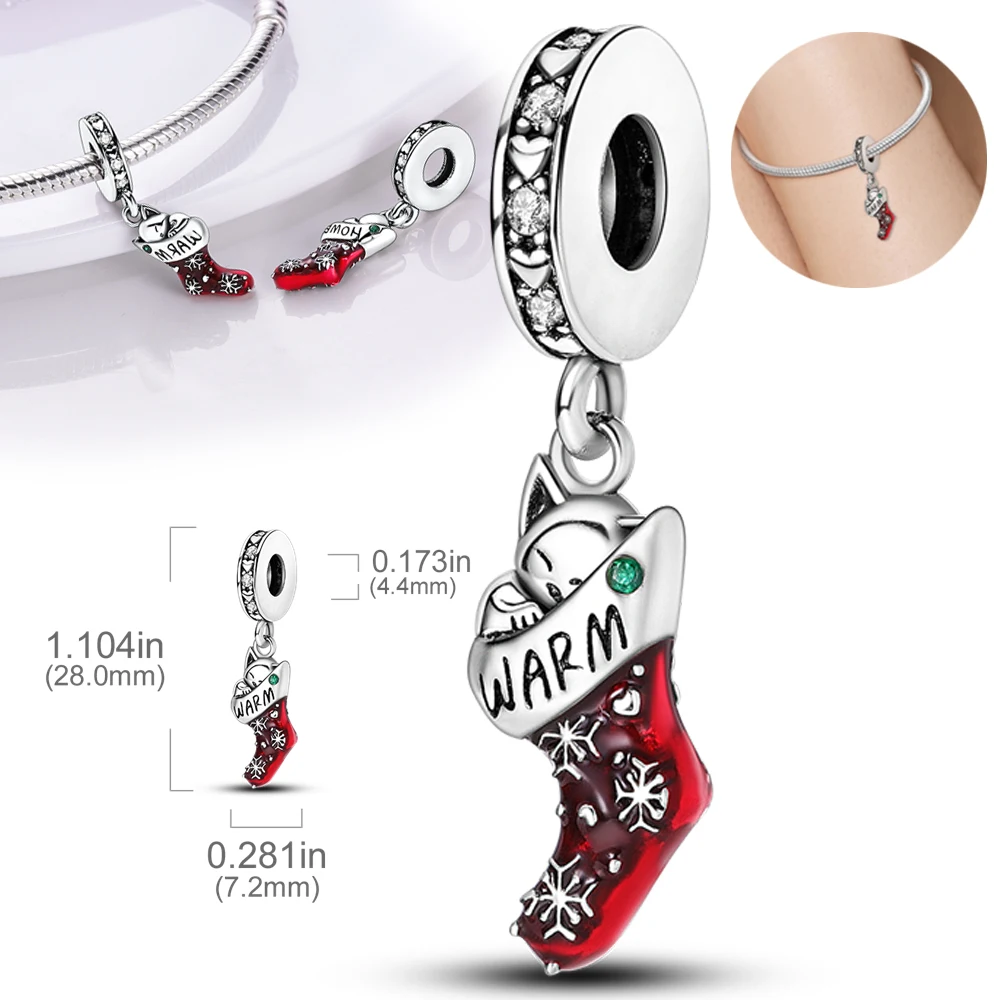 

Original Charms 925 Silver Christmas Gift Socks Cat Pendants Fit Charms Plata 925 Bracelets for Women Jewelry Making Fine Gifts
