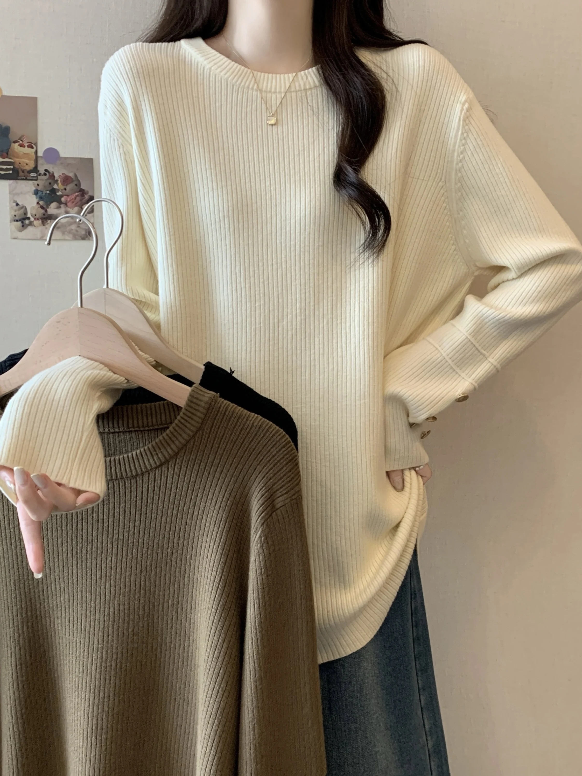 

Premium Large Size Women's Mid-Length Knitwear Loose Slimming Base irt Top Korean Sle Autumn Winter New Arrival Breathable