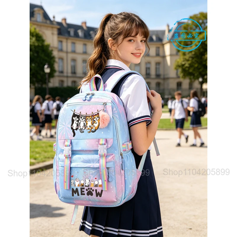 

Cute Stacked Cat Backpack Funny Girls Mochila School Bag Anime Cartoon Student Schoolbag Gift Rucksack for Casual Travel