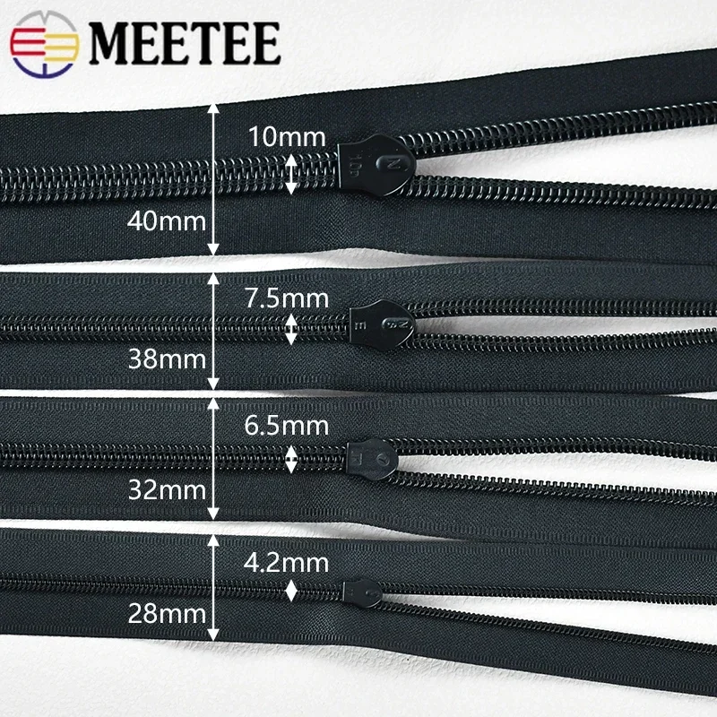 2/5/10M Meetee 3# 5# 8# 10# Waterproof Zippers With Sliders Black Invisible Nylon Zips For Bags Garment DIY Sewing Accessories