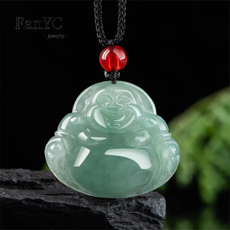 

Myanmar Jadeite Oil Green Big Belly Buddha Pendant Hand-carved Exquisite Luxury Glutinous Ice Jade Necklace Men and Women Gift