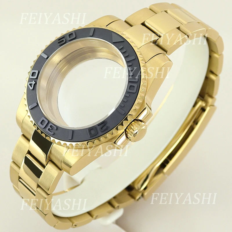 Gold 40mm Dive Watch Case Sapphire Glass 10ATM Waterproof For Seiko NH35 NH34 NH36/38 Miyota 8215 ETA 2824 Movement 28.5mm Dial