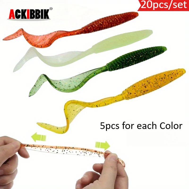 

Ackibbik 20 шт./компл., 13 см/6 г, рыболовная приманка с длинным хвостом, мягкая приманка, червь, искусственные приманки, приманки для окуня, силиконовая рыболовная приманка
