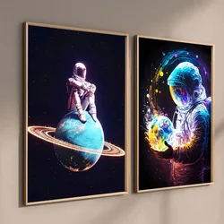Space Astronaut Earth Planet Posters and Prints Canvas Painting Wall Art Picture for Living Room Home Decor Space Fans Gift