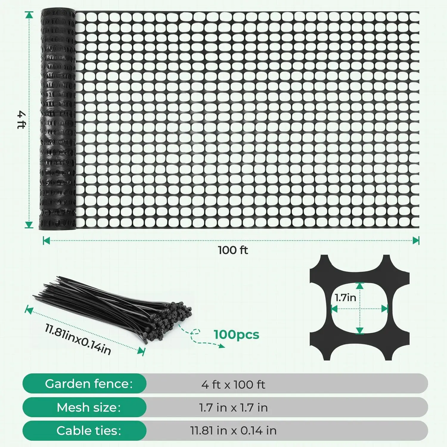 Reusable Plastic Fence Roll 4x100ft, Garden Animal Barrier for Rabbits Chickens Dogs, Temporary Pool Safety Construction Netting